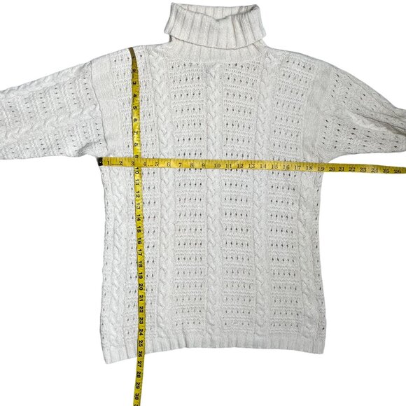Worthington Vintage Silk Angora Blend Cable Knit Turtleneck Sweater Cream Large - Picture 6 of 8